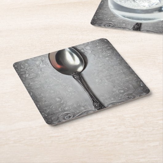 Vintager Silberlöffel Rechteckiger Pappuntersetzer (angewinkelt)