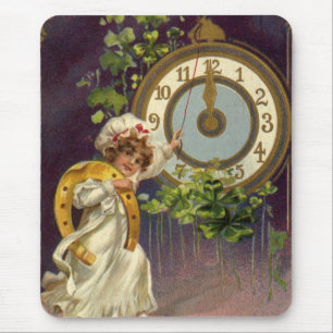 Vintager Silvester Irish Lass Clock um Mitternacht Mousepad