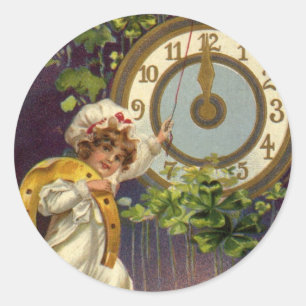 Vintager Silvester Irish Lass Clock um Mitternacht Runder Aufkleber