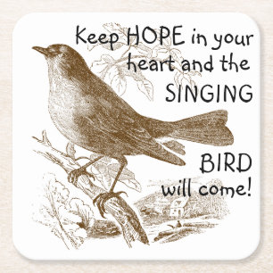 Vintager Singvogel "Behalt Hope in Your Heart" Rechteckiger Pappuntersetzer