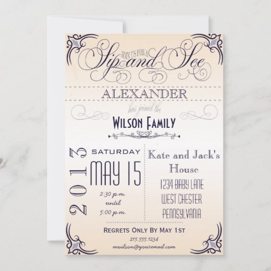 Vintager Sip und sehen Einladung (Vorderseite)
