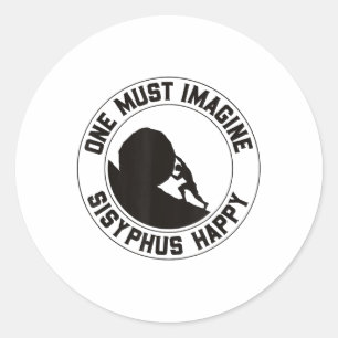 Vintager Sisyphus ist ein glücklicher Zitat - der Runder Aufkleber