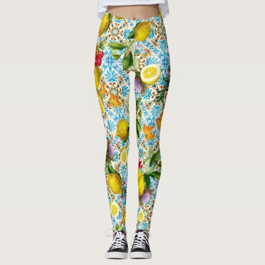 Vintager sizilianischer Zitronengarten Leggings (Vorderseite)