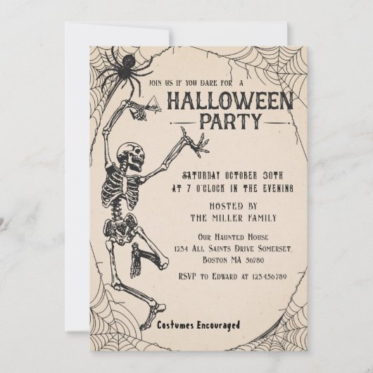 Vintager Skelettcocktail Erwachsene Halloween-Part Einladung (Vorderseite)
