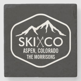 Vintager Ski-Gebirgskundenspezifisches Getränk Steinuntersetzer