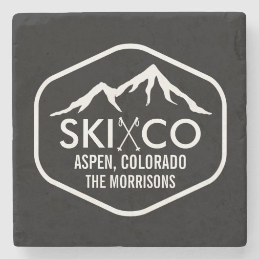Vintager Ski-Gebirgskundenspezifisches Getränk Steinuntersetzer (Vorderseite)