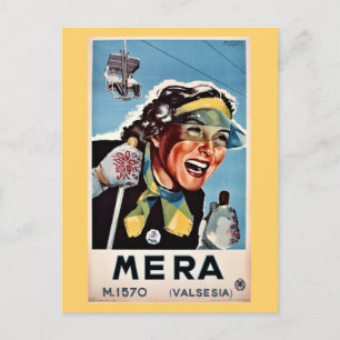 Vintager Ski Mera Valsesia Italienisches Reiseplak Postkarte