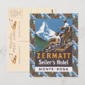 Vintager Ski, Seiler's Hotel, Zermatt Postkarte (Vorne/Hinten)