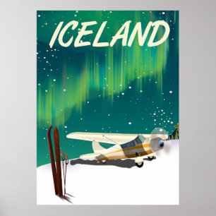 Vintager Skikarusposter in Island Poster