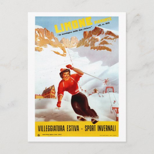 Vintager Skilift Limone Piemonte Italienisches Rei Postkarte (Vorderseite)