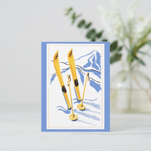 Vintager Skiort Postkarte (Stehend Vorderseite)