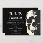Vintager Skull Rip 20s Schwarz 30. Geburtstag Einladung (Vorne/Hinten)