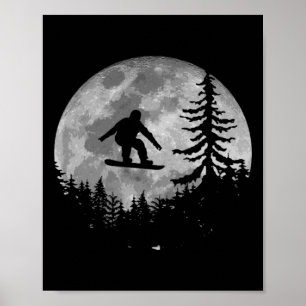 Vintager Snowboarder Moon Snow Snowboarder Poster