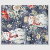 Vintager Snowman & Christmas Florals Geschenkpapier (Flach)