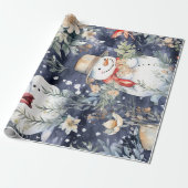 Vintager Snowman & Christmas Florals Geschenkpapier (Ungerollt)