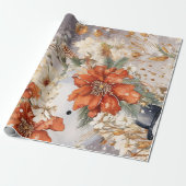 Vintager Snowman & Christmas Florals Geschenkpapier (Ungerollt)
