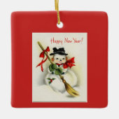 Vintager Snowman Keramikornament (Vorderseite)