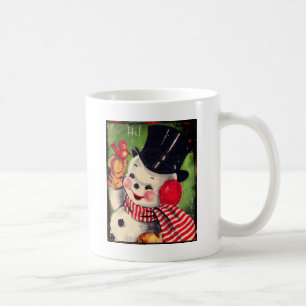 Vintager Snowman mit einem roten Vogel Kaffeetasse