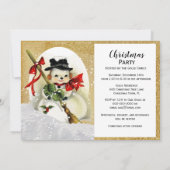 Vintager Snowman mit Gold Glitzer Weihnachts-Party Einladung (Rückseite)