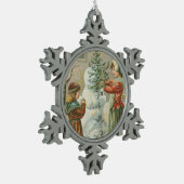 Vintager Snowman Schneeflocken Zinn-Ornament (Links)