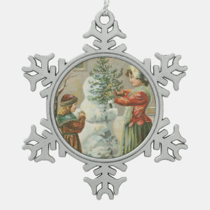 Vintager Snowman Schneeflocken Zinn-Ornament