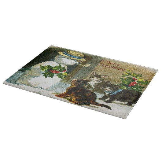 Vintager Snowman und Katzenglasschneidenbrett Schneidebrett (Ecke)