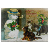 Vintager Snowman und Katzenglasschneidenbrett Schneidebrett (Vorderseite)