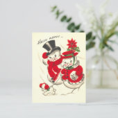 Vintager Snowman und Snowwoman Postkarte (Stehend Vorderseite)