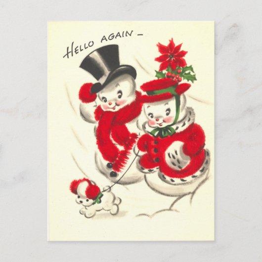 Vintager Snowman und Snowwoman Postkarte (Vorderseite)
