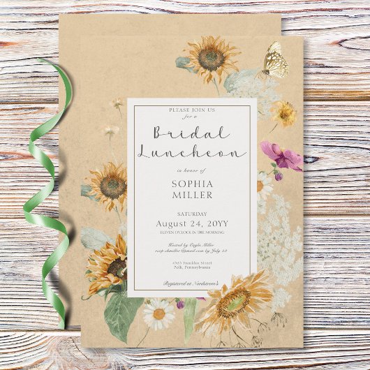 Vintager Sommer Sonnenblumen Gelbe Bridal Mittages Einladung
