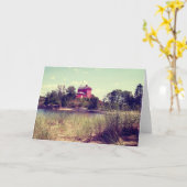 Vintager Sommerstrand-Leuchtturm Karte (Gelbe Blume)