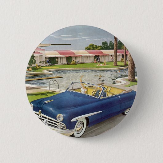 Vintager Sommerurlaub, Cabrio Car und Motel Button (Vorderseite)