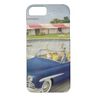 Vintager Sommerurlaub, Cabrio Car und Motel