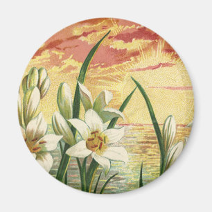 Vintager Sonnenaufgang Osterlilien und Viktorianis Magnet