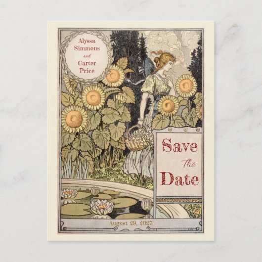 Vintager Sonnenblumenherbst Save the Date Postkarte (Vorderseite)