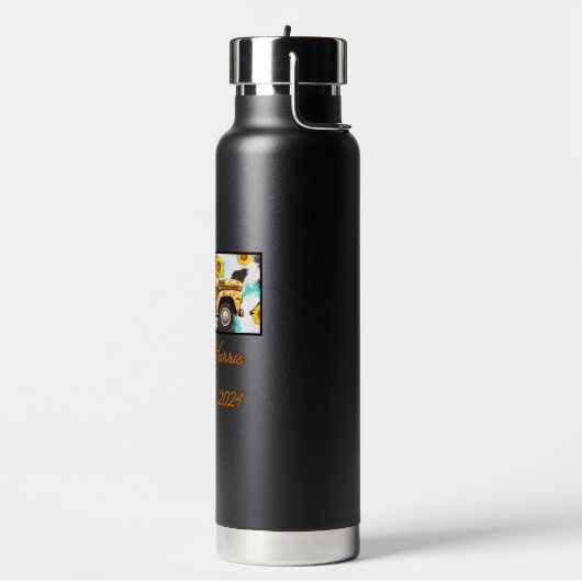 Vintager Sonnenblumenwagen. Harris - Walz 2024 Trinkflasche (Links)