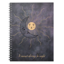 Vintager Sonnenmond, goldschwarzes lila Notizbuch