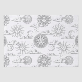 Vintager Sonnenmond Himmelsmuster Schwarz-Weiß-Mus Seidenpapier