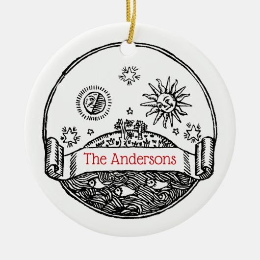 Vintager Sonnenmond Sterne Ozeanerde Zeichne Keramikornament (Vorne)