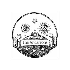 Vintager Sonnenmond Sterne Ozeanerde Zeichne Namen Gummistempel