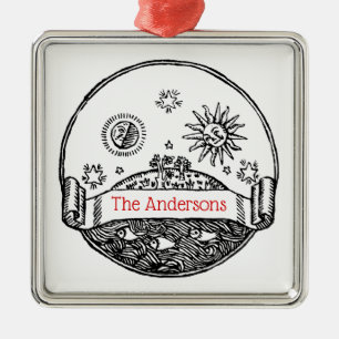 Vintager Sonnenmond Sterne Ozeanerde Zeichne Ornament Aus Metall