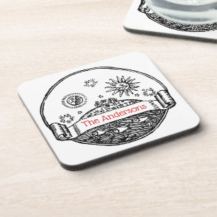 Vintager Sonnenmond Sterne Ozeanerde Zeichne Untersetzer