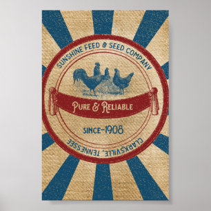 Vintager Sonnenschein füttert Hühnern Anzeige Poster