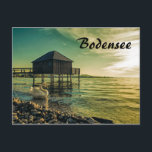 Vintager Sonnenuntergang am Bodensee Postkarte<br><div class="desc">Fotografie eines alten Badehauses am Bodensee bei Bregenz.</div>