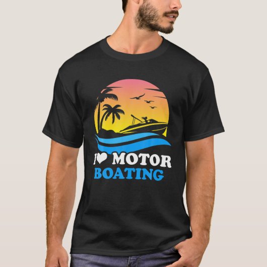 Vintager Sonnenuntergang I Liebe Motorboot T-Shirt (Vorderseite)