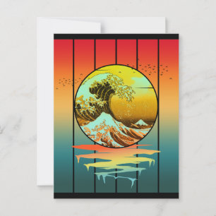 Vintager Sonnenuntergang Japanisch Kanagawa Wave O Postkarte