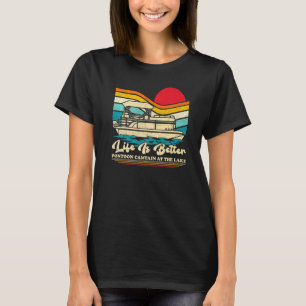 Vintager Sonnenuntergang Pontoon Kapitän am See T-Shirt