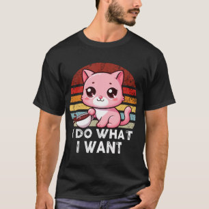 Vintager Sonnenuntergang Rosa Katze Ich tue, was i T-Shirt