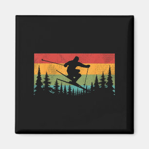 Vintager Sonnenuntergang Skifahren für Skifahrer i Magnet