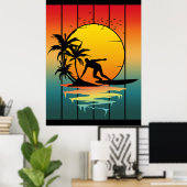 Vintager Sonnenuntergang Surfer Surf Poster (Heimbüro)